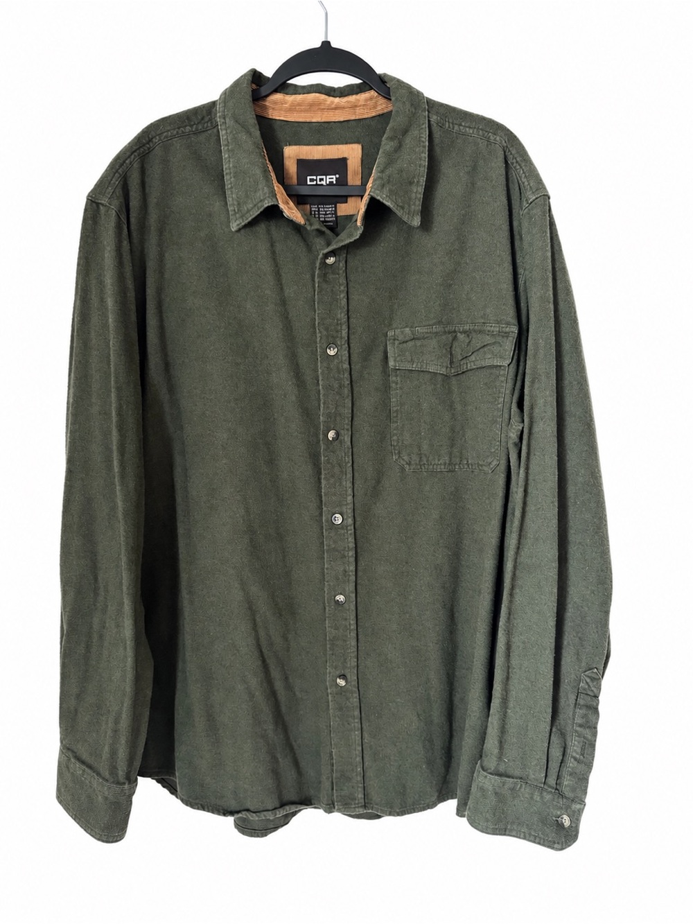CQR Men’s Olive Green Flannel Shirt Cotton Button Down Workwear Heavy 2XL Tall